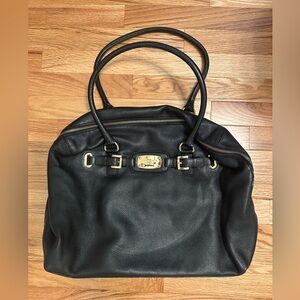 Michael Kors Black Leather Shoulder Bag with Gold-Tone Hardware